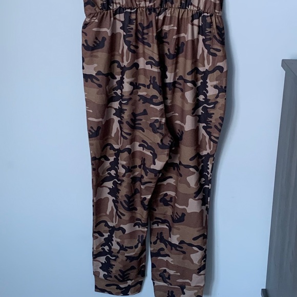 SIZE XL ZESICA JUMPSUIT DRAWSTRING WAIST SLEEVELESS ROMPER BROWN CAMOUFLAGE - Picture 9 of 13